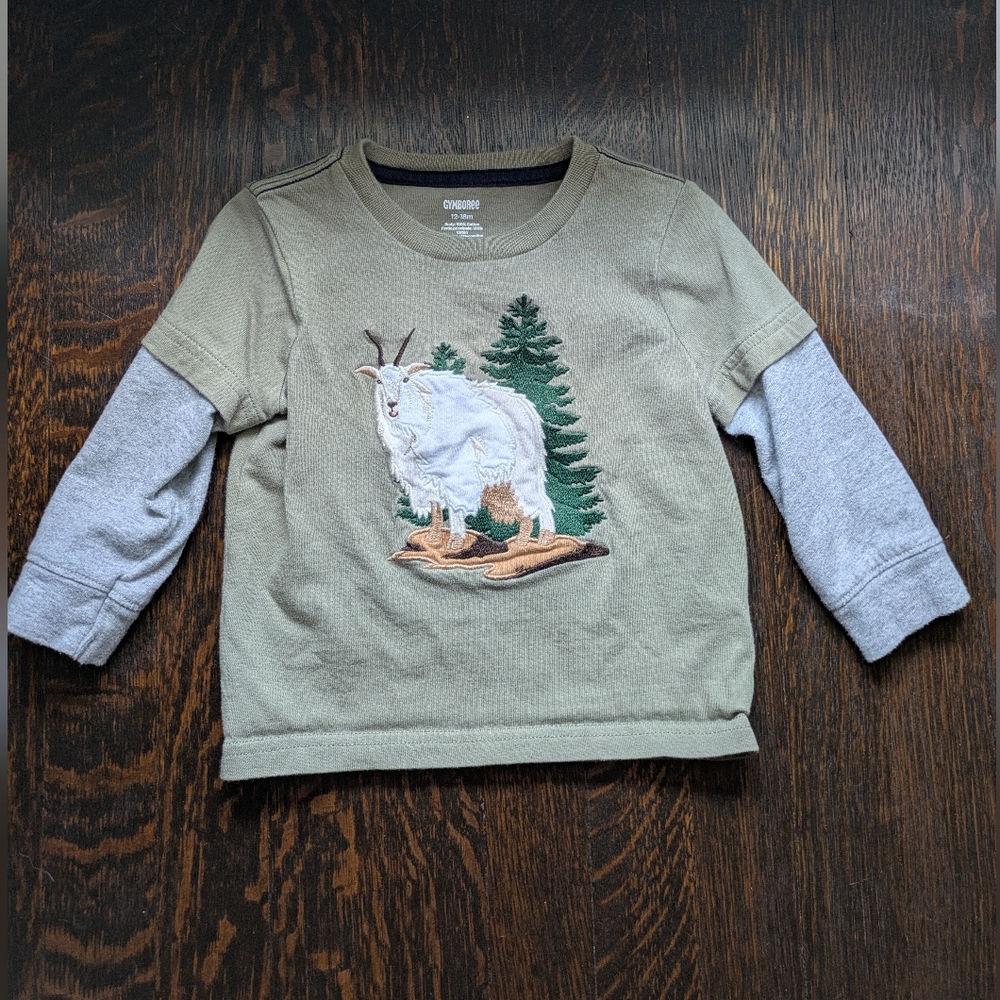 Gymboree Green and Gray Long Sleeve Mountain Goat Toddler Shirt